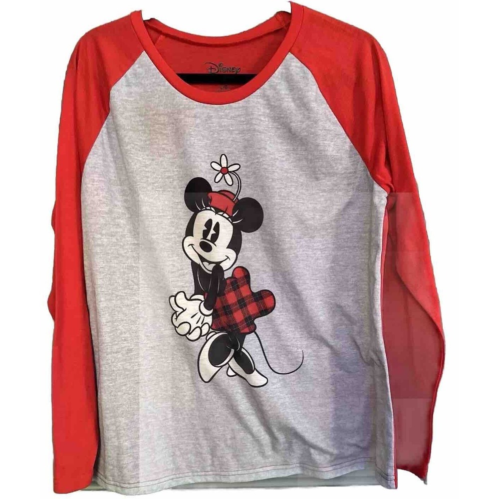 Minnie Mouse Raglan Pajama Shirt Long Sleeve Polyester Sleep Top Women's Large